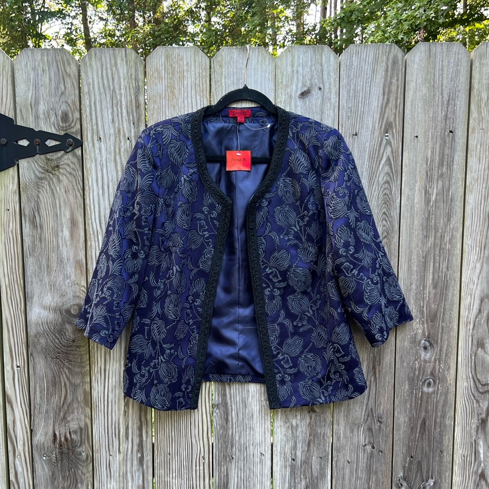 JONI B Vintage Floral Blue 3/4 sleeve Jacket Women’s Medium NWT NEW